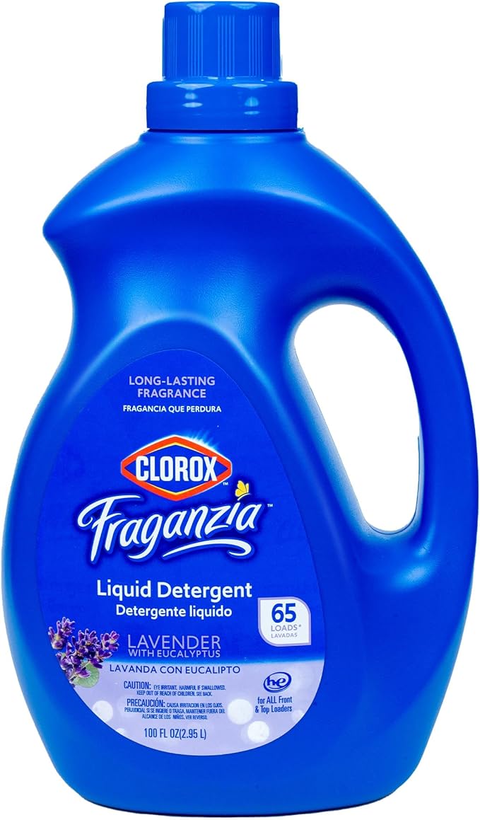 Clorox Fraganzia Liquid Laundry Detergent, Lavender Scent - High Efficiency Formula for All Front and Top Load Washing Machines, Long-Lasting Fragrance, 65 Loads per Bottle, 100 Fl Oz