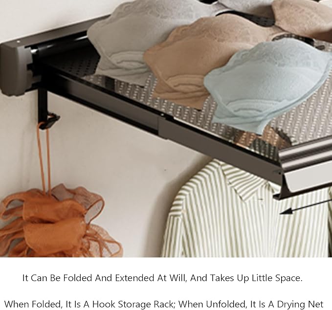 Invisible Stretch Laundry Rack,Wall-Mounted Clothes Net,Aluminum Alloy Foldable Clothes Hanger,Suitable for Indoor Use(Color1,44cm)