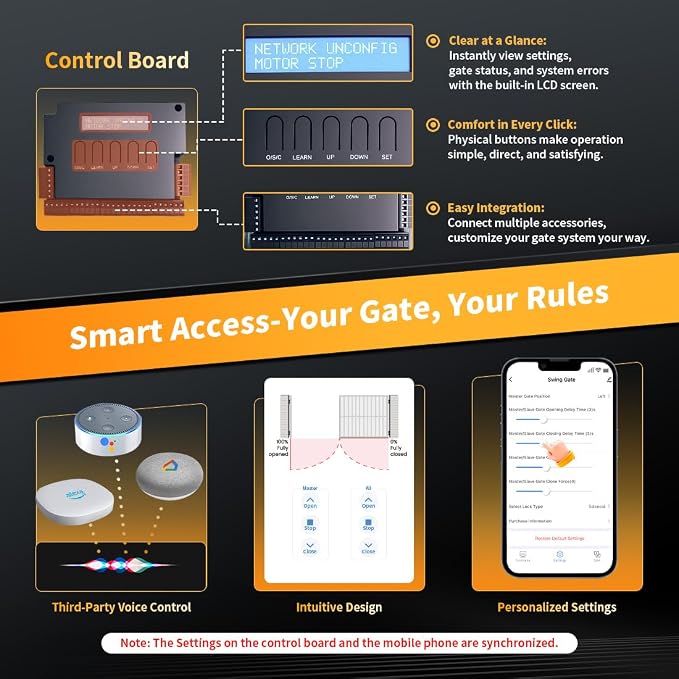 TOPENS XD852 Smart Gate Opener for Heavy Duty Dual Swing Gates Up to 18ft per Arm, Automatic Gate Opener with App Control AC Powered Remote Control Kit Solar Compatible