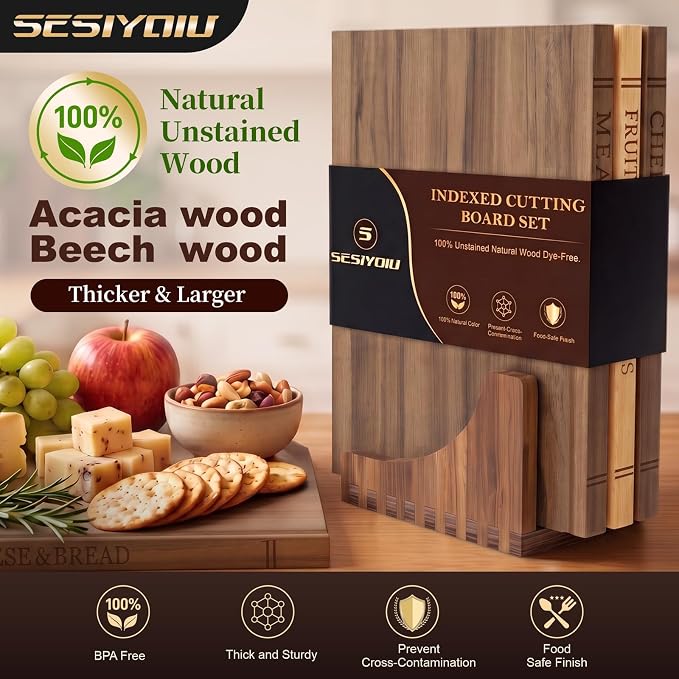 Book Cutting Board Set, Acacia Wooden Cutting Boards for Kitchen, Cutting Boards That Look Like Books for Charcuterie Vegetables Cheese Meat, 3pcs Chopping Board for Home Cooks & Decor