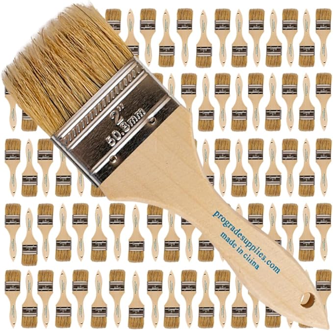 Pro Grade - Chip Paint Brushes - 96 Pack - 2 Inch - Chip Brushes - Versatile for Paints, Stains, Varnishes - 2 Inch Light Brown Chip Brushes Multi-Purpose Use