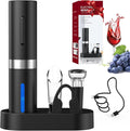 CIRCLE JOY Electric Wine Bottle Opener Set Rechargeable Wine Corkscrew Cordless Wine Set with Charging Base, Foil Cutter, Wine Aerator Pourer and Wine Stopper, Black