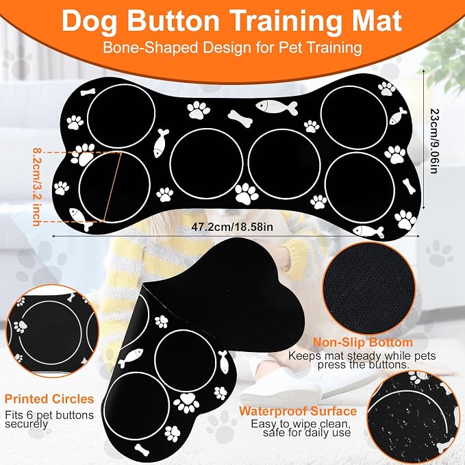 Dog Buttons for Communication, 12 Pcs Dog Talking Button Set, 30s Recordable Voice Pet Training Buzzers, Speaking Buttons for Dogs & Cats with 2 Mats,2 Scene Stickers (Batteries Not Included)