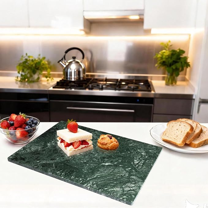 Marble Cutting Board for Kitchen 20×16 Inch green | Natural stone, 0.59" thick, non-slip feet, stay cool for dough/butter, ideal for pastry, cheese, charcuterie, pizza, bread