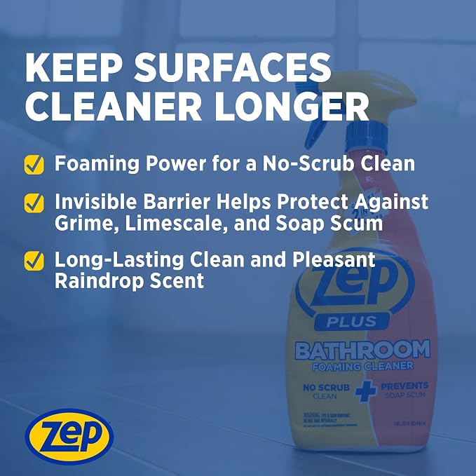 Zep Plus Bathroom Foaming Cleaner - 32 OZ (Case of 12) - R54012 - Prevents Soap Scum Buildup + Long-Lasting Protection - Bleach-free