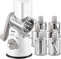 Geedel Rotary Cheese Grater Vegetable Shredder With 6 Interchangeable Blades No Slip Suction Base, Mandoline Slicer & Food Chopper for Cheese, Ice, Nuts, Vegetables, Veggie