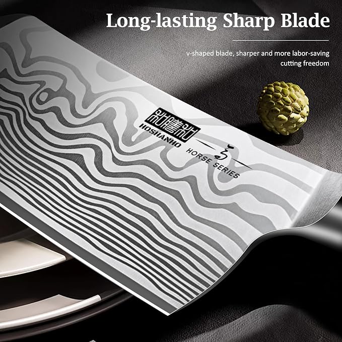 HOSHANHO Cleaver Knife 7", Razor Sharp Powder Steel Kitchen Meat Cleaver | Professional Kitchen Butcher Knife for Meat Cutting Vegetable Slicing, Japanese Chopping Knife with Pakkawood Handle