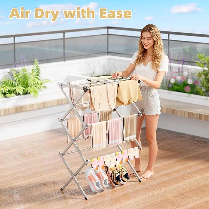 BAKON Clothes Drying Rack Foldable for Laundry, Collapsible Portable Drying Rack Clothing for Hanging Clothes Towel, Space Save for Indoor Outdoor Travel (Gray)