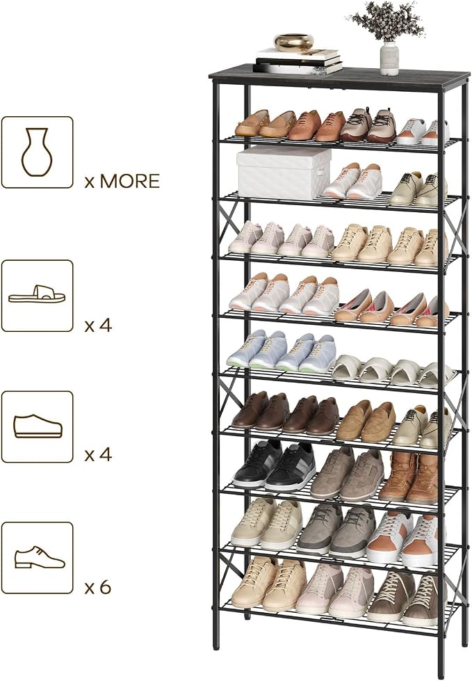 YATINEY 10 Tier Shoe Rack, Large Capacity Shoe Storage Organizer Holds 40 Pairs, Sturdy and Stable, for Entryway, Hallway, Closet, Dorm Room, Charcoal SS10BCG1