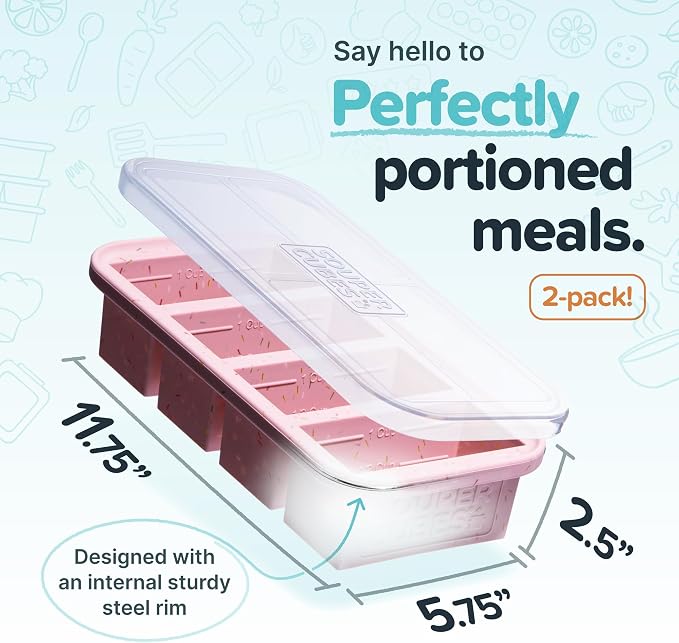 Souper Cubes 1 Cup Silicone Freezer Trays with Lids, Sprinkles, 2-Pack | 100% Platinum-Cured Soup Cubes, Oven and Microwave Safe, Perfect for Freezing Soup, Rice, Protein, Grains and More