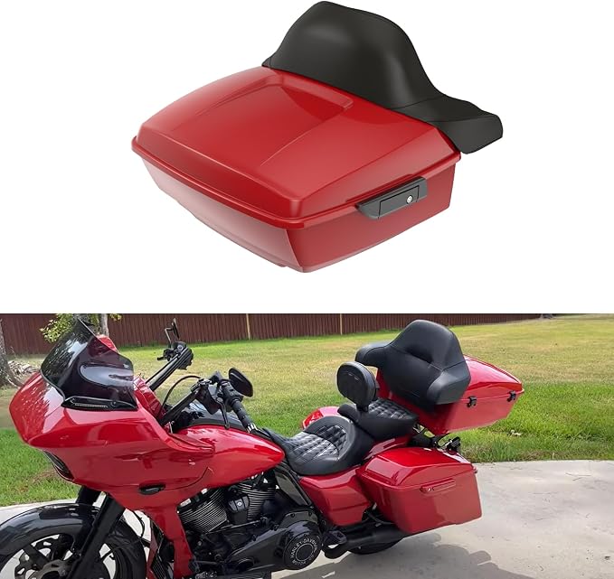 Advanblack Harley Road Glide Tour Trunk Pack Redline Red King Tour Trunk Pack Luggage +Wrap-Around Backrest Pad for '97-'25 Harley Touring Road King Street Glide Electra Glide CVO models