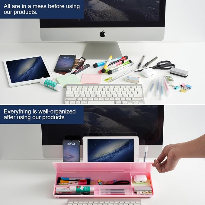 TSJ OFFICE Desktop Whiteboard Dry-Erase-Board - Computer Keyboard Stand White Board Surface Pad with Drawer, Desk Organizers with Accessories for Office, Home, School Supplies - Complete Pink
