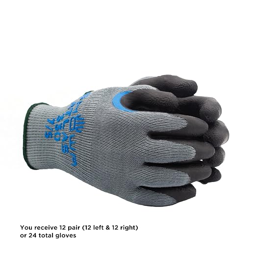 SHOWA ATLAS 330 Gloves with Rough Grip, Latex Coated Palms, Abrasion Resistant, Multi-Purpose Work Gloves, Maintenance, Mechanical & Warehousing, Grey/Black, Medium, 12-Pack