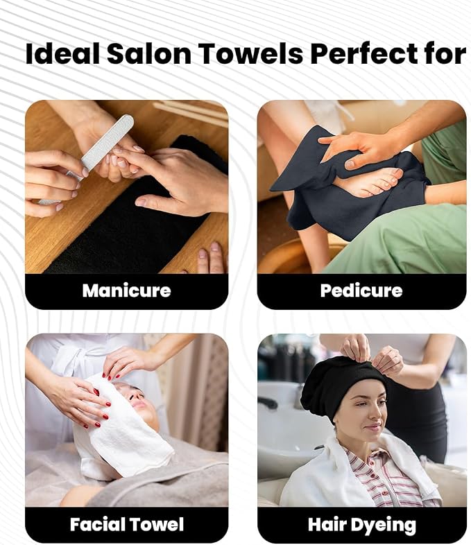 Avalon Towels Salon Towel - Black, Grey and White Hand Towels Bulk Pack of 24 - 100% Cotton Absorbent Spa, Facial & Gym Towel for Working Out - 16x27 Inches (Not Bleach Proof)