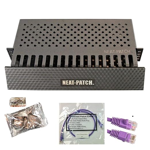 Neat Patch 2U Cable Management Kit - 5 Packs w/ 120 CAT6 Patch Cables (2FT Purple)