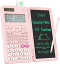 Rechargeable ROATEE 991ES MAX Scientific Calculators, CalcNote Multiview 4-Line Display with LCD Writing Tablet Notepad, Foldable Portable for Business High School College Students and Teacher(Pink)