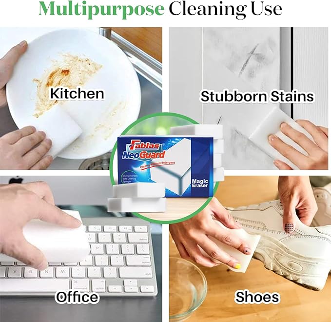 Fablas Neo Guard Melamine Magic Eraser | Chemical Free Multipurpose Nano-tech Magic Foam | Home, Kitchen, Bathroom Taps, Wall Glass Stains, Sneakers Cleaning Sponge (Pack of 18)