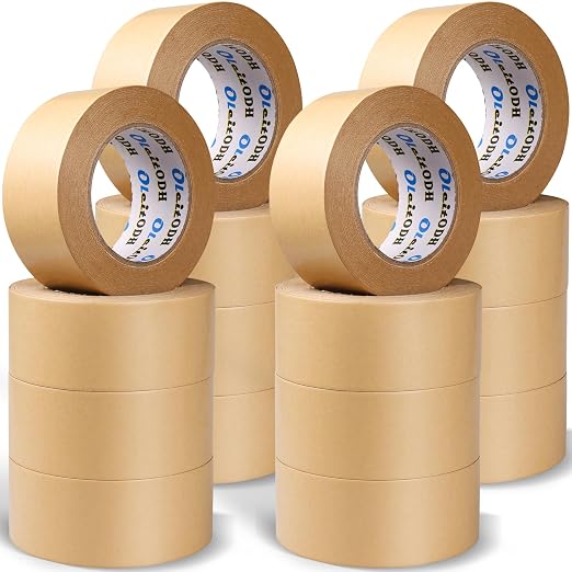 Oleitodh 16 Pack Brown Paper Packing Tape, Kraft Paper Tape Bulk 2" x 55 Yardx 7 mil Gummed Tape for Marking, Sealing Box, Masking, Shipping, Strong Adhesive Easy-to-Tear Waterproof Tape