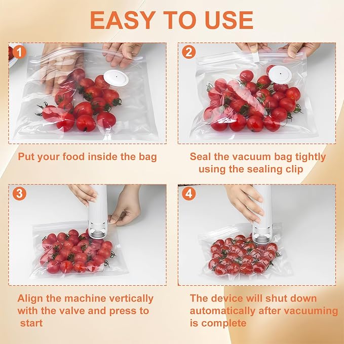 Handheld Vacuum Sealer, Detachable & Easy to Clean, Includes 5 Reusable Bags, Portable Food Saver, Extends Freshness 10x, Auto Power Off, for Kitchen, Travel & Outdoor
