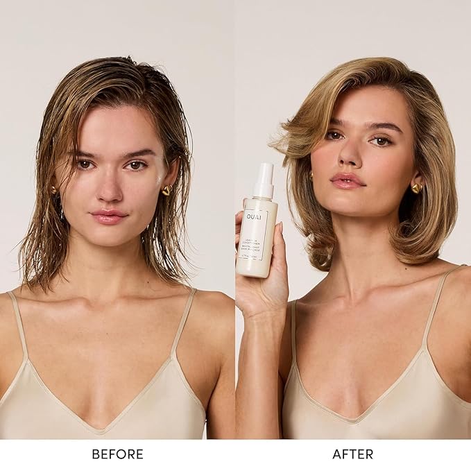 OUAI Leave In Conditioner Full Size & Travel Size - Detangling Spray & Heat Protectant Primer + Tamarind Seed, Vitamin E & Amino Acid Blend - Frizz Control, 450°F Heat Shield, 2 Count