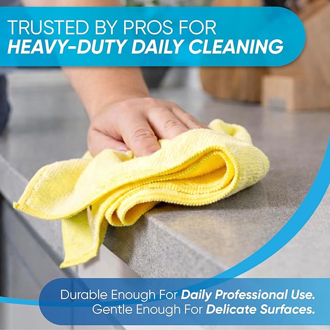 Microfiber Wholesale - 16"x16" 50 Pack Microfiber Cleaning Cloths, All-Purpose Shop Rags for Janitorial, Auto Detailing, Restaurants & Home Use — Reusable, Machine Washable (Yellow)