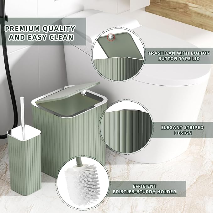 XLHOMO 26PC Bathroom Accessories Set - Gorgeous Bathroom Set, Sage Green Bathroom Accessory Set, Shower Curtain Set with Bathtub Mats for Shower Tub, Trash Can & Soap Dispenser