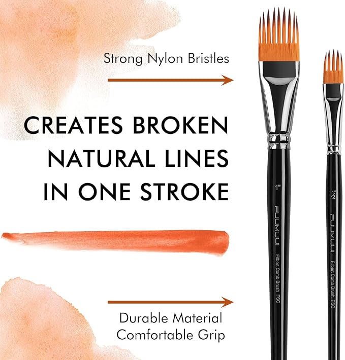 Fuumuui 5-PC Grainer Brush Set for Wood Grain, Fur & Grass Textures Professional Filbert Paint Brush Comb for Acrylic, Watercolor, Oil Painting Artist & Beginner Friendly