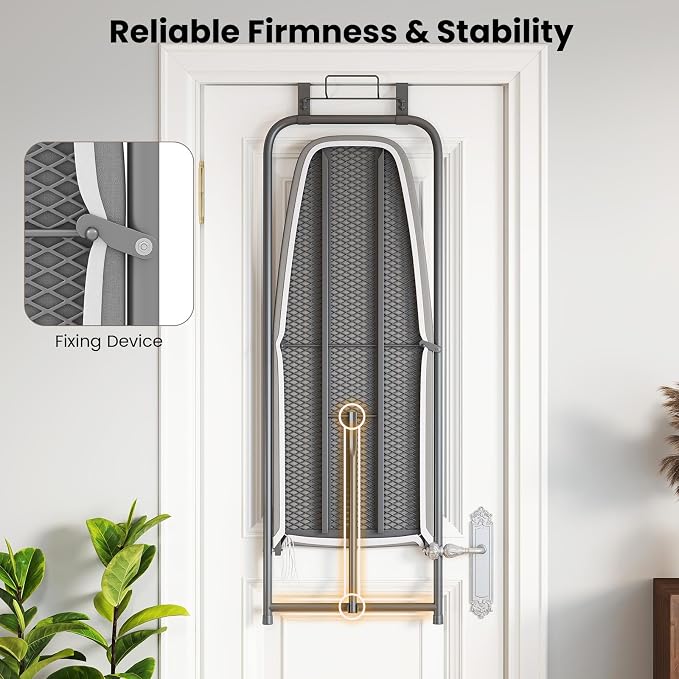 COSTWAY Over the Door Ironing Board, Space-Saving Metal Hanging Iron Board | Iron Holder & Cotton Cover, Compact Fold Down Iron Stand for Home, Apartment, Laundry Room, Dorm (35"L x 17"W x 47"H)