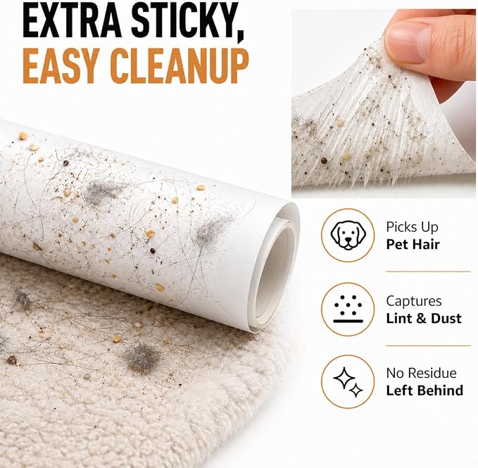 9.45 Inch Large Lint Roller for Pet Hair, Extra Sticky Floor Roller with Long Handle, 20 Refills, Wide Hair Remover for Carpet Couch Furniture Car Seats