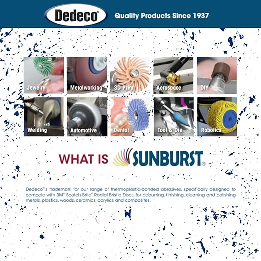 Dedeco Sunburst Radial Bristle Discs 48-Pack - 5/8" Curved - Blue 400 Grit (Fine) - Aluminum Oxide for Polishing & Finishing