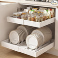 DOMNIU 2 Pack Pull Out Cabinet Organizers Expandable Width (12.4''-20.27''), Upgrade 3 Slide Rails Sliding Drawer for Kitchen Cabinet Organizer with Adhesive Nano Film, White
