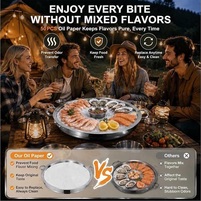 Shrimp Cocktail Serving Dish with Ice Tray, 1-Set 12 Inch Platter | 304 stainless steel sauce cups, tray liner paper & tongs, ideal for parties, family gatherings, oysters & cold appetizers.