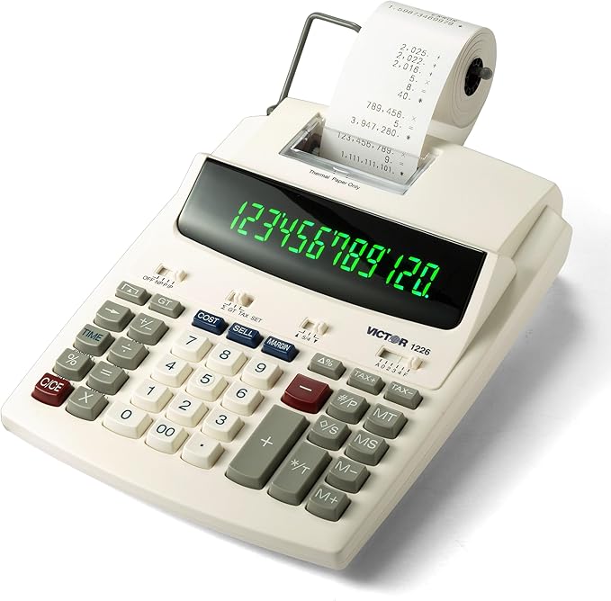 Victor 1226 Thermal Printing Calculator, 12-Digit Display, 8.0 LPS Printing Speed, Off-White