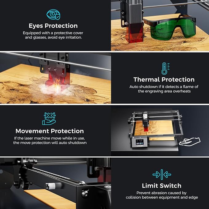 Longer RAY5 10W Laser Cutter and Laser Engraver for Tumblers, Rotary Roller Bundle, 17.3"x 17.3" Working Bed, Enclosure with Vent, and Air Pump, Laser Engraver for Wood and Metal, Acrylic