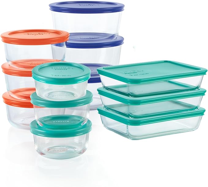 Pyrex Simply Store (12-Pack) Glass Food Storage Containers Set | Meal prep containers (1, 2 & 3 cup) with BPA-free plastic lids, microwave & dishwasher safe