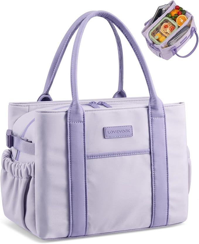 LOVEVOOK Insulated Lunch Bag Women with Triple Compartments & Bottle Holder | Reusable Lunch Box,Lunch Tote for Everyday Family Meal Prep,Leakproof Cooler Bag for Work Picnic College,11L