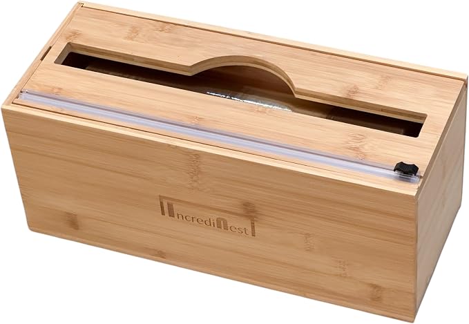 High Capacity Foil & Wrap Dispenser with Cutter, Holds up to 3000ft Plastic Wrap/1000ft Aluminum Foil, Home, Food Service, Commercial, Bamboo