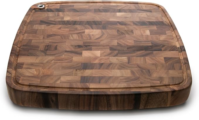 Ironwood Acacia Wood Cutting Board With Juice Channel, Carolina Prep Board | Large 18" x 18" x 3" Cutting Board | Beautiful Acacia Wood End Grain Construction | 3 Inch Thick Butcher Block Cutting Board