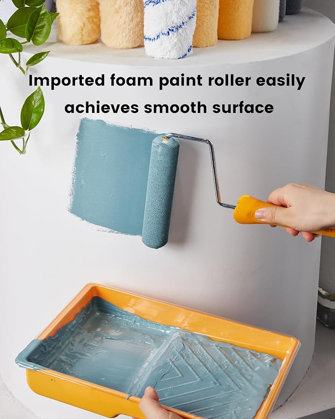 voomey 15 Pcs 6 Inch Paint Roller Kit with Small Paint Roller, Paint Tray with Liners, Foam Paint Roller for Painting Door, Walls, Cabinet