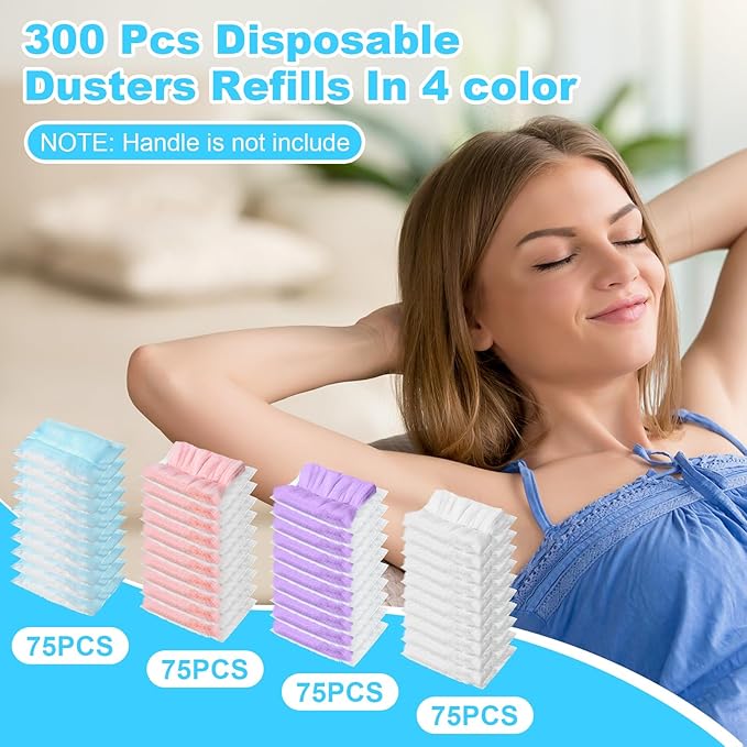 Mimorou 300 Pcs Disposable Dusters Refills Bulk Heavy Duty 180° Multi Surface Replacement Dusters for Cleaning Ceiling Fan with Microfibers Unscented (Pastel Colors)