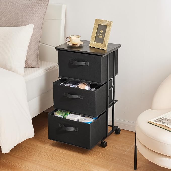 MAX Houser Dresser Storage with 3 Drawers, Fabric Dresser Tower, Vertical Storage Unit for Bedroom, Closet, Office, Black