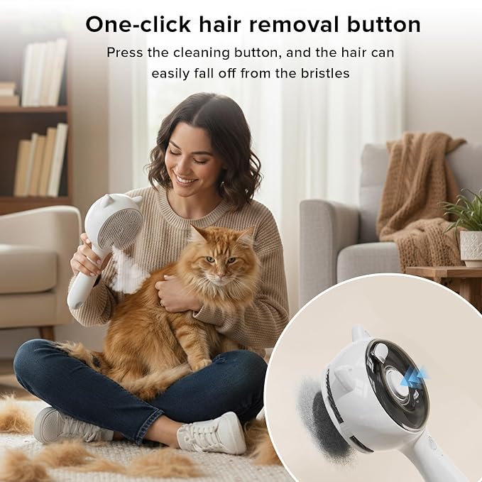 Steam Pet Grooming Brush for Cats & Dogs, Spray Silicone Deshedding Brush Reduces Shedding & Static, One-Click Fur Removal, Rechargeable Cat Dog Grooming Tool(White)