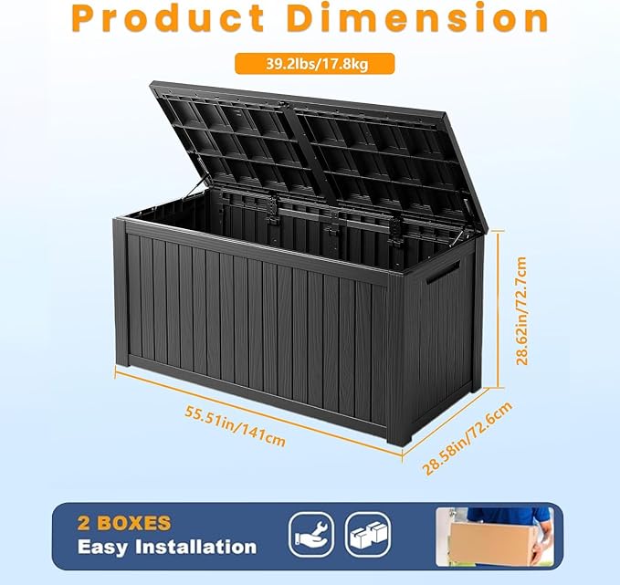 TARKARI 200 Gallon Lockable Resin Deck Box, Waterproof & UV-Resistant Outdoor Storage Box for Outdoor Cushion Storage, Garden Tools & Pool Accessories Storage, Black