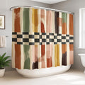 Brush Patterns Extra Wide Shower Curtain, Modern Abstract Checkered Stripes Fall Earth Tones Polyester Waterproof Toile Cloth Shower Curtains Decor for Toile Bathroom Dorm 108x72 Inch