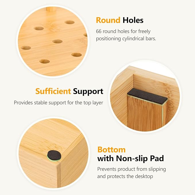 Homde Bamboo Charging Station Organizer: 2 Layer Charger Holder with Drawer for Office Home - Electronic Docking Stand for Multiple Devices, Tablets, Phones