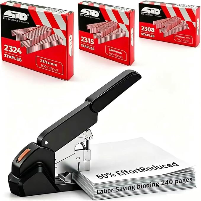 Heavy Duty Stapler, Industrial Grade, 240 Page Capacity, Ergonomic, Effortless, Extra Large Desktop Stapler, Suitable for Offices and classrooms, Anti-Jamming Metal Construction, Includes Staples.