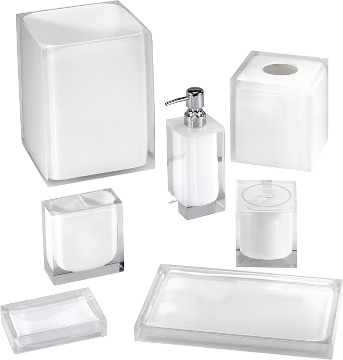 Izod - Accessory Set, Resin Toothbrush Holder & Soap Dispenser/Lotion Pump, Solid Home Decor, Dorm Room Essentials (Marina Collection, White)