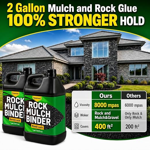Teexpert Rock Glue for Landscaping - 256OZ Mulch Binder, Pea Gravel Binder Concentrate, Heavy Duty Outdoor Stone Adhesive for Slope Between Paver Flower Bed, Fast Dry Mulch Anchor Safe for Plants Pets