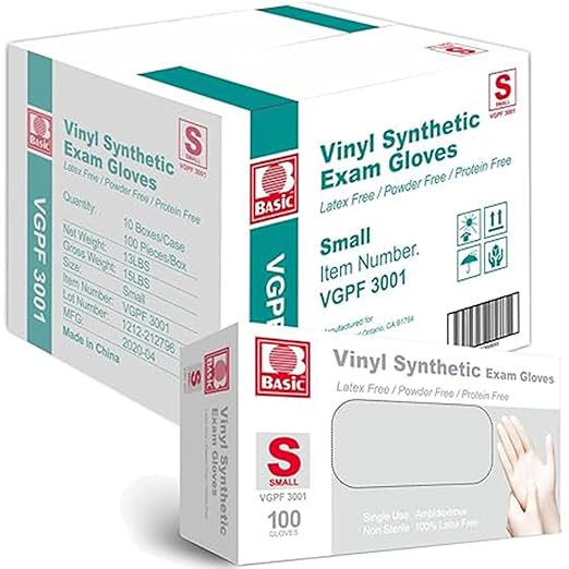 Jointown Basic Medical Clear Vinyl Exam Gloves - Latex-Free & Powder-Free - VGPF-3001(Case of 1,000), Small