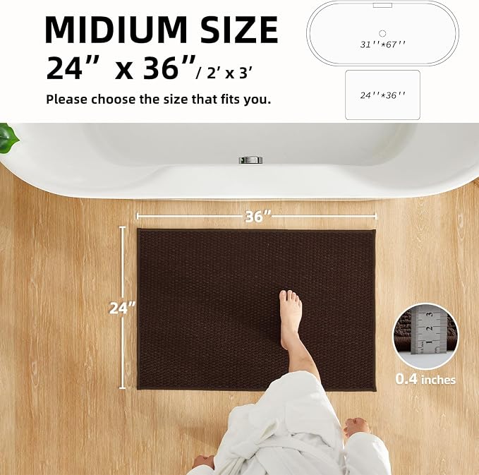 TYUU Bathroom Rugs Non Slip Washable, Super Absorbent Thin Bath Mat Quick Dry Low Pile Bathroom Rug, Brown 24"x36"